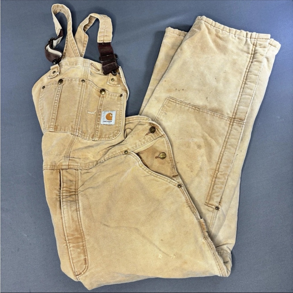 Carhartt Overalls Mens 42x32 Fits 42x29 Duck Canvas Bib Quilt-Lined Double Knee